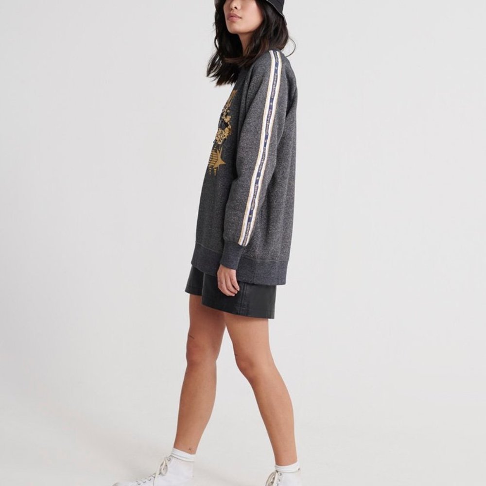 Superdry Boutique Star Crew Sweatshirt Gray Gold Sequin Medium Large Pullover